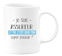 quotedazur Café-Croissant - Mug Personnalisé Tasse Cadeau Noël Je Suis Assureur Et Toi C'Est Quoi Ton Super Pouvoir - Blanc/Céramique