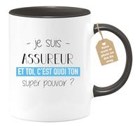 quotedazur Café-Croissant - Mug Personnalisé Tasse Cadeau Noël Je Suis Assureur Et Toi C'Est Quoi Ton Super Pouvoir - Noir/Céramique