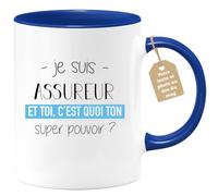 quotedazur Café-Croissant - Mug Personnalisé Tasse Cadeau Noël Je Suis Assureur Et Toi C'Est Quoi Ton Super Pouvoir - Bleu/Céramique