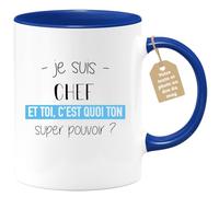 quotedazur Café-Croissant - Mug Personnalisé Tasse Cadeau Noël Je Suis Chef Et Toi C'Est Quoi Ton Super Pouvoir - Bleu/Céramique