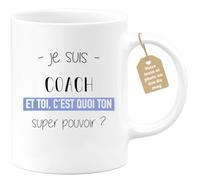 quotedazur Café-Croissant - Mug Personnalisé Tasse Cadeau Noël Je Suis Coach Et Toi C'Est Quoi Ton Super Pouvoir - Blanc/Céramique