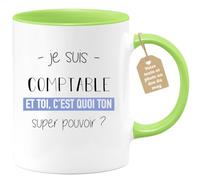 quotedazur Café-Croissant - Mug Personnalisé Tasse Cadeau Noël Je Suis Comptable Et Toi C'Est Quoi Ton Super Pouvoir - Vert/Céramique