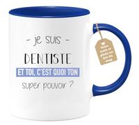 quotedazur Café-Croissant - Mug Personnalisé Tasse Cadeau Noël Je Suis Dentiste Et Toi C'Est Quoi Ton Super Pouvoir - Bleu/Céramique