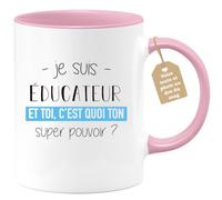quotedazur Café-Croissant - Mug Personnalisé Tasse Cadeau Noël Je Suis Educateur Et Toi C'Est Quoi Ton Super Pouvoir - Rose/Céramique