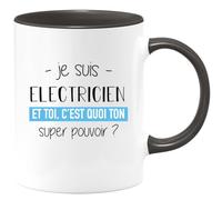 quotedazur Café-Croissant - Mug Personnalisé Tasse Cadeau Noël Je Suis Electricien Et Toi C'Est Quoi Ton Super Pouvoir - Noir/Céramique