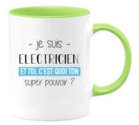 quotedazur Café-Croissant - Mug Personnalisé Tasse Cadeau Noël Je Suis Electricien Et Toi C'Est Quoi Ton Super Pouvoir - Vert/Céramique