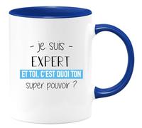 quotedazur Café-Croissant - Mug Personnalisé Tasse Cadeau Noël Je Suis Expert Et Toi C'Est Quoi Ton Super Pouvoir - Bleu/Céramique