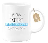 quotedazur Café-Croissant - Mug Personnalisé Tasse Cadeau Noël Je Suis Expert Et Toi C'Est Quoi Ton Super Pouvoir - Blanc/Céramique