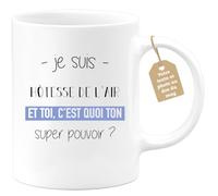 quotedazur Café-Croissant - Mug Personnalisé Tasse Cadeau Noël Je Suis Hotesse De L'Air Et Toi C'Est Quoi Ton Super Pouvoir - Blanc/Céramique