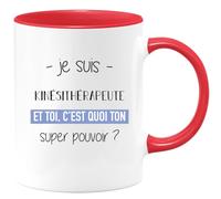 quotedazur Café-Croissant - Mug Personnalisé Tasse Cadeau Noël Je Suis Kinesitherapeute Et Toi C'Est Quoi Ton Super Pouvoir - Rouge/Céramique