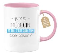 quotedazur Café-Croissant - Mug Personnalisé Tasse Cadeau Noël Je Suis Medecin Et Toi C'Est Quoi Ton Super Pouvoir - Rose/Céramique