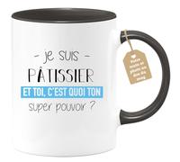 quotedazur Café-Croissant - Mug Personnalisé Tasse Cadeau Noël Je Suis Patissier Et Toi C'Est Quoi Ton Super Pouvoir - Noir/Céramique