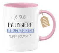 quotedazur Café-Croissant - Mug Personnalisé Tasse Cadeau Noël Je Suis Patissiere Et Toi C'Est Quoi Ton Super Pouvoir - Rose/Céramique