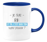 quotedazur Café-Croissant - Mug Personnalisé Tasse Cadeau Noël Je Suis Rh Et Toi C'Est Quoi Ton Super Pouvoir - Bleu/Céramique