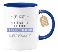 quotedazur Café-Croissant - Mug Personnalisé Tasse Cadeau Noël Je Suis Secretaire De Direction Et Toi C'Est Quoi Ton Super Pouvoir - Bleu/Céramique