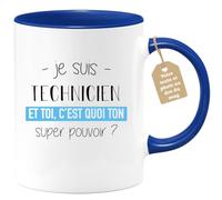 quotedazur Café-Croissant - Mug Personnalisé Tasse Cadeau Noël Je Suis Technicien Et Toi C'Est Quoi Ton Super Pouvoir - Bleu/Céramique