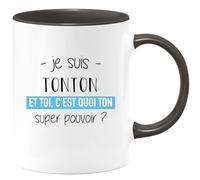quotedazur Café-Croissant - Mug Personnalisé Tasse Cadeau Noël Je Suis Tonton Et Toi C'Est Quoi Ton Super Pouvoir - Noir/Céramique