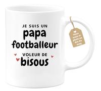 quotedazur Café-Croissant - Mug Personnalisé Tasse Cadeau Noël Je Suis Un Papa Footballeur Voleur De Bisous Futur Anniversaire Fête Des Pères Annonce Naissance - Blanc/Céramique