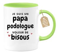quotedazur Café-Croissant - Mug Personnalisé Tasse Cadeau Noël Je Suis Un Papa Podologue Voleur De Bisous Futur Anniversaire Fête Des Pères Annonce Naissance - Vert/Céramique