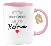 quotedazur Café-Croissant - Mug Personnalisé Tasse Cadeau Noël Je Suis Une Audioprothésiste Avec Option Râleuse - Rose/Céramique