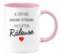 quotedazur Café-Croissant - Mug Personnalisé Tasse Cadeau Noël Je Suis Une Auxiliaire Vétérinaire Avec Option Râleuse - Rose/Céramique