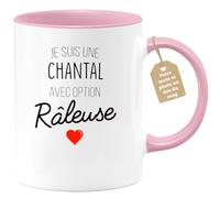 quotedazur Café-Croissant - Mug Personnalisé Tasse Cadeau Noël Je Suis Une Chantal Avec Option Râleuse - Rose/Céramique