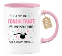 quotedazur Café-Croissant - Mug Personnalisé Tasse Cadeau Noël Je Suis Une Consultante Pas Une Magicienne Mais Je Fais Des Merveilles - Rose/Céramique