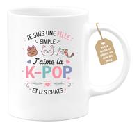 quotedazur Café-Croissant - Mug Personnalisé Tasse Cadeau Noël Je Suis Une Fille Simple Jaime La K- Pop Et Les Chats - Blanc/Céramique