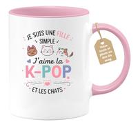 quotedazur Café-Croissant - Mug Personnalisé Tasse Cadeau Noël Je Suis Une Fille Simple Jaime La K- Pop Et Les Chats - Rose/Céramique