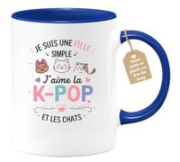 quotedazur Café-Croissant - Mug Personnalisé Tasse Cadeau Noël Je Suis Une Fille Simple Jaime La K- Pop Et Les Chats - Bleu/Céramique