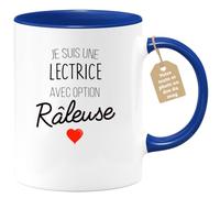 quotedazur Café-Croissant - Mug Personnalisé Tasse Cadeau Noël Je Suis Une Lectrice Avec Option Râleuse - Bleu/Céramique