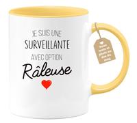quotedazur Café-Croissant - Mug Personnalisé Tasse Cadeau Noël Je Suis Une Surveillante Avec Option Râleuse - Jaune/Céramique