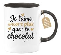 quotedazur Café-Croissant - Mug Personnalisé Tasse Cadeau Noël Je T'Aime Encore Plus Que Le Chocolat - Noir/Céramique