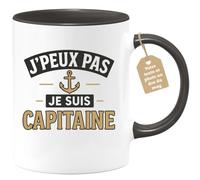 quotedazur Café-Croissant - Mug Personnalisé Tasse Cadeau Noël J'Peux Pas Je Suis Capitaine - Noir/Céramique