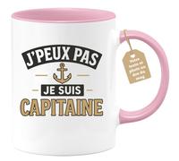 quotedazur Café-Croissant - Mug Personnalisé Tasse Cadeau Noël J'Peux Pas Je Suis Capitaine - Rose/Céramique
