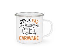 quotedazur Café-Croissant - Mug Personnalisé Tasse Cadeau Noël J'Peux Pas J'Me Barre Avec Ma Caravane - Blanc/Emaillé
