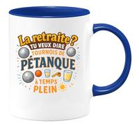 quotedazur Café-Croissant - Mug Personnalisé Tasse Cadeau Noël La Retraite Tu Veux Dire Tournois De Pétanque À Temps Plein - Bleu/Céramique