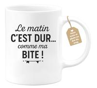 quotedazur Café-Croissant - Mug Personnalisé Tasse Cadeau Noël Le Matin C'Est Dur Comme Ma - Blanc/Céramique