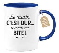 quotedazur Café-Croissant - Mug Personnalisé Tasse Cadeau Noël Le Matin C'Est Dur Comme Ma - Bleu/Céramique