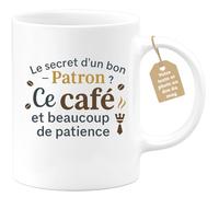 quotedazur Café-Croissant - Mug Personnalisé Tasse Cadeau Noël Le Secret D'Un Bon Patron Ce Café Et Beaucoup De Patience - Blanc/Céramique