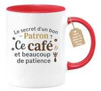 quotedazur Café-Croissant - Mug Personnalisé Tasse Cadeau Noël Le Secret D'Un Bon Patron Ce Café Et Beaucoup De Patience - Rouge/Céramique