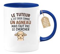 quotedazur Café-Croissant - Mug Personnalisé Tasse Cadeau Noël Le Tuteur Il Est Doux Comme Un Agneau Mais Faut Pas Le Chercher - Bleu/Céramique