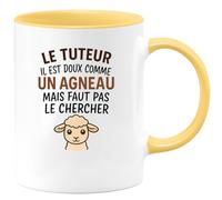 quotedazur Café-Croissant - Mug Personnalisé Tasse Cadeau Noël Le Tuteur Il Est Doux Comme Un Agneau Mais Faut Pas Le Chercher - Jaune/Céramique