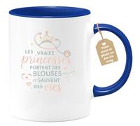 quotedazur Café-Croissant - Mug Personnalisé Tasse Cadeau Noël Les Vraies Princesses Portent Des Blouses Et Sauvent Des Vies - Bleu/Céramique