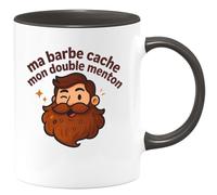 quotedazur Café-Croissant - Mug Personnalisé Tasse Cadeau Noël Ma Barbe Cache Mon Double Menton - Noir/Céramique