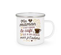 quotedazur Café-Croissant - Mug Personnalisé Tasse Cadeau Noël Ma Maman C'Est Comme Le Café Elle A Un Grain Mais Je L'Adore - Blanc/Emaillé Future Anniversaire Fête Des Mères Annonce Naissance