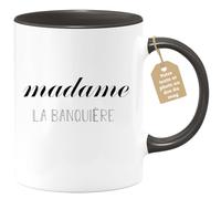quotedazur Café-Croissant - Mug Personnalisé Tasse Cadeau Noël Madame La Banquiere - Noir/Céramique