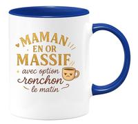 quotedazur Café-Croissant - Mug Personnalisé Tasse Cadeau Noël Maman En Or Massif Avec Option Ronchon Le Matin Future Anniversaire Fête Des Mères Annonce Naissance - Bleu/Céramique