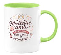 quotedazur Café-Croissant - Mug Personnalisé Tasse Cadeau Noël Meilleure Amie Certifiée Anti- Drama Et Pro- Apéro - Vert/Céramique