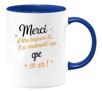 quotedazur Café-Croissant - Mug Personnalisé Tasse Cadeau Noël Merci D'Être Toujours Là T'Es Vraiment Une Cpe En Or - Bleu/Céramique